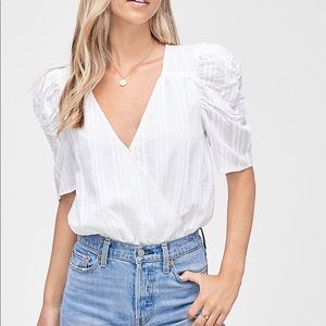 Revolve Blue Gina Puff Sleeve Wrap Bodysuit (emory park)